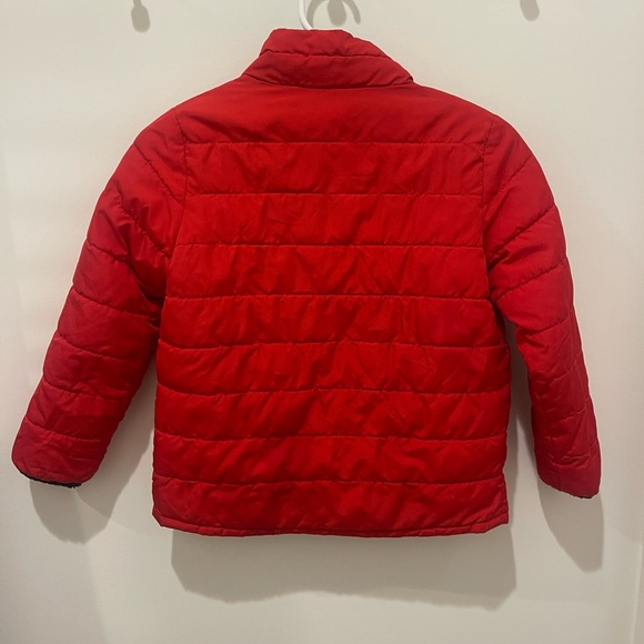 Gap, Red/Blue Camo Reversible Puffer Coat W/ High Neck & Pockets Size 5/6 - Picture 6 of 7